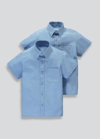 Matalan  2 . /Boys 2 Pack Short Sleeve School Shirts (4-16yrs) Blue 