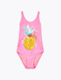 M&S Pineapple Sequin Swimsuit (6-16 Yrs) Pink
