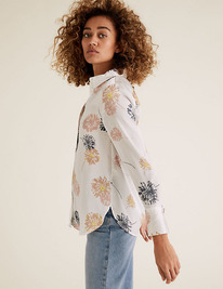 M&S Satin Dandelion Print Long Sleeve Shirt