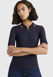TH SLIM FIT TIPPED ZIP POLO Desert Sky