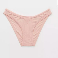 American eagle Aerie Modal Ribbed High Cut Bikini Pink Wonder