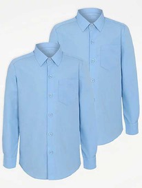 ASDA Boys Light Blue Slim Fit Long Sleeve School Shirts 2 Pack 