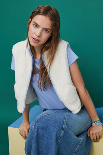 womensecret HI&BYE SShort ecru faux shearling gilet