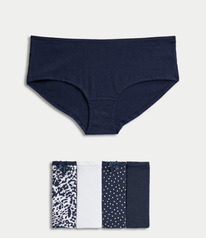 marksandspencer 5pk Cotton Lycra� Printed Low Rise Shorts Navy Mix