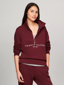 TomH Half-Zip Embroidered Logo Sweatshirt Deep Rouge