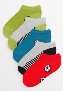 Tuclothing Football & Stripe Print Trainer Socks 5 Pack