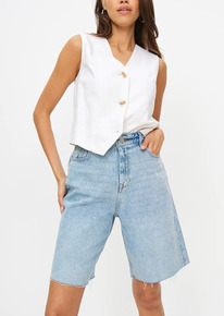 Tuclothing Light Wash Embellished Denim Bermuda Shorts