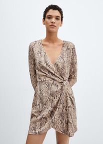 mangooutlet Texturiertes Animal-Print-Kleid Beige