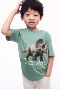 hm T-Shirt mit Print Khakigrn/Triceratops