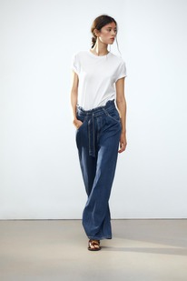 zara TRF HIGH-WAIST PAPERBAG BELTED JEANS