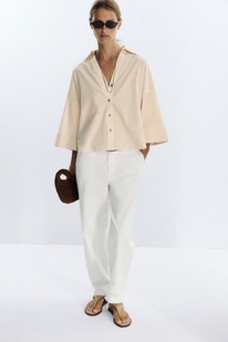 zara POPELINHEMD MIT WEITEN ÄRMELN